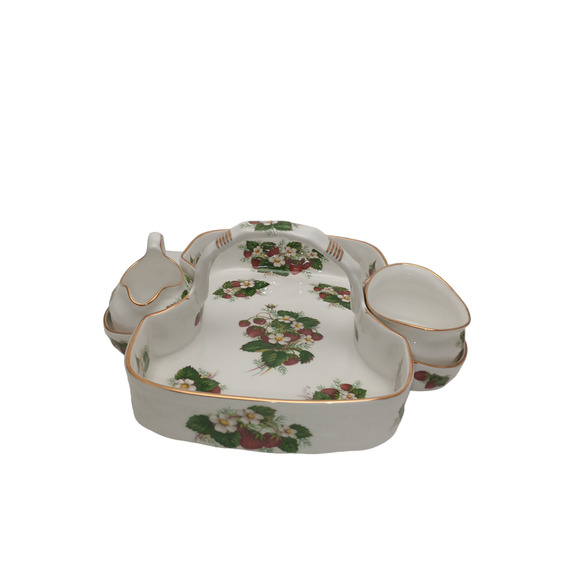 Hammersley & Co. Strawberry Ripe Bone Chine Tea Basket Set - Picture 2 of 9